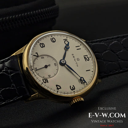 Montre Zenith Officer rare en or 18 carats / Cal. 124 / Vintage 1938