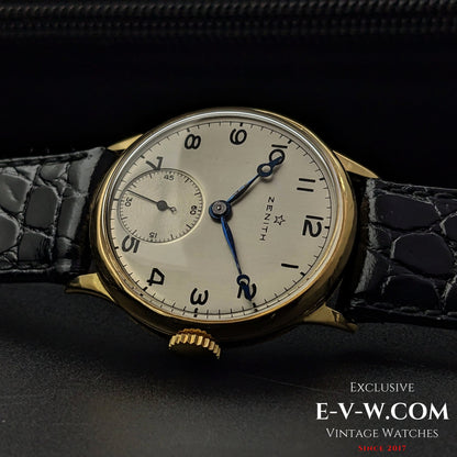 Montre Zenith Officer rare en or 18 carats / Cal. 124 / Vintage 1938
