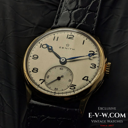 Montre Zenith Officer rare en or 18 carats / Cal. 124 / Vintage 1938