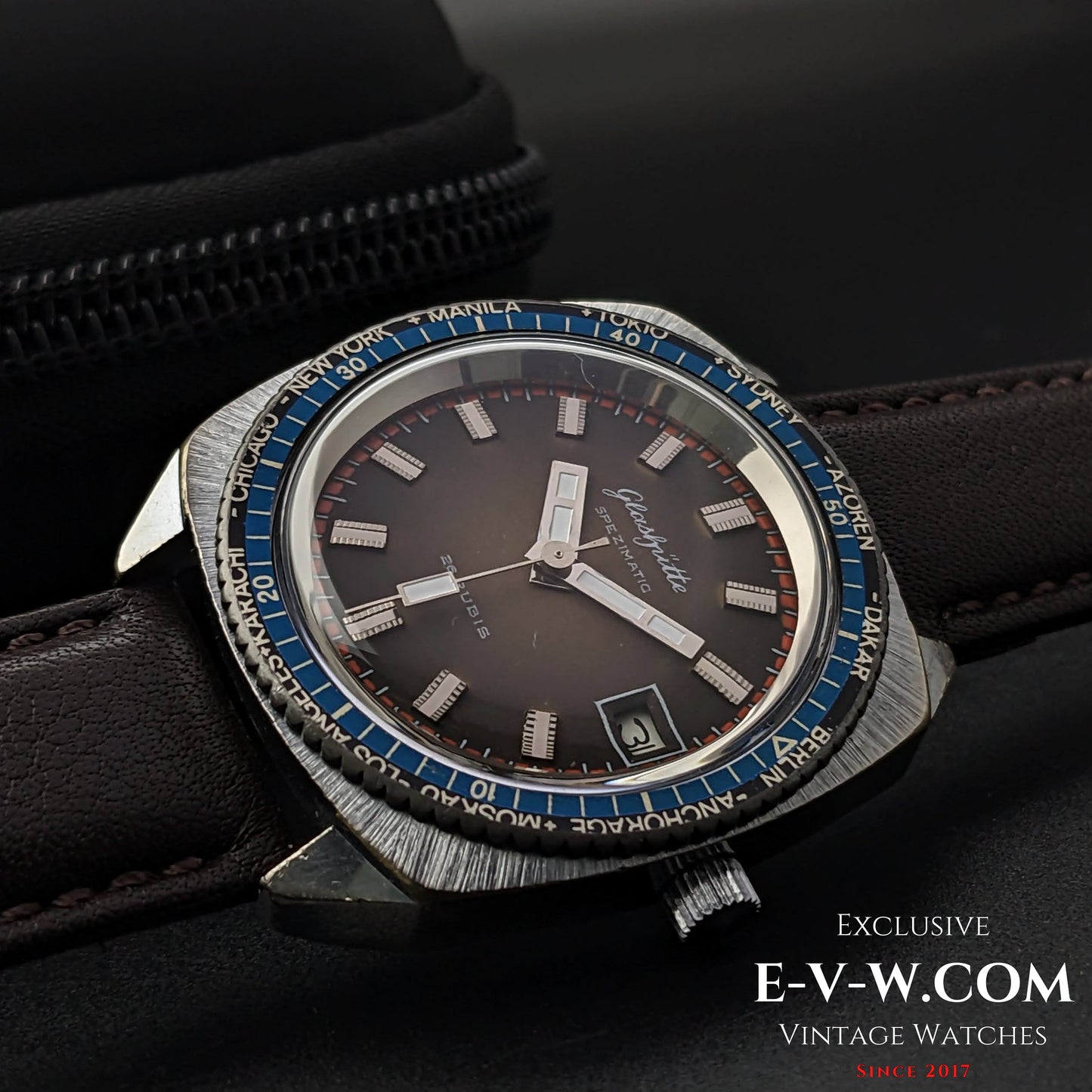 Rare montre GUB Glashütte SPEZIMATIC HEURE MONDIALE / 26 RUBIS Automatique cal. 75 / Vintage années 1960