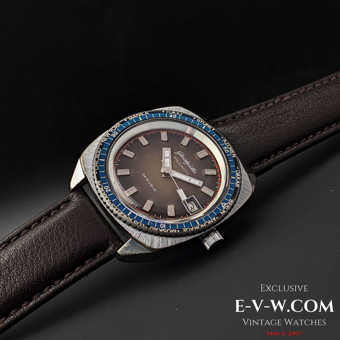 Rare montre GUB Glashütte SPEZIMATIC HEURE MONDIALE / 26 RUBIS Automatique cal. 75 / Vintage années 1960