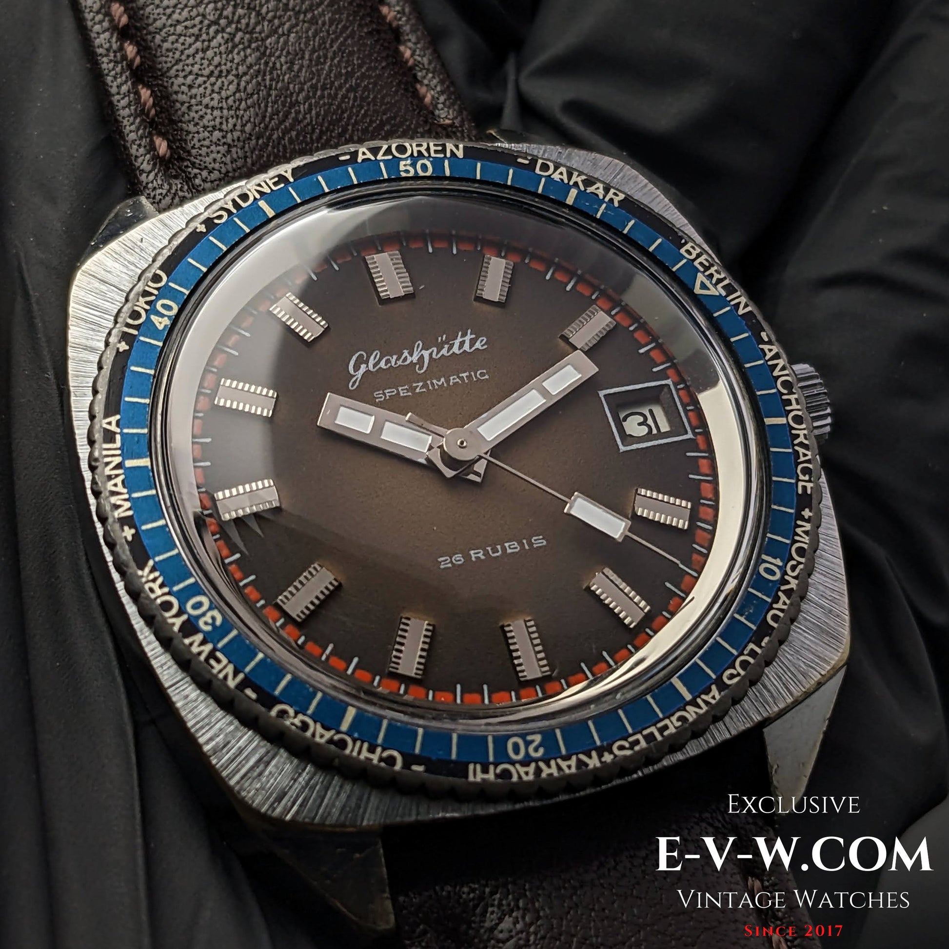 Rare GUB Glashütte SPEZIMATIC WORLDTIME  / 26 RUBIS Automatic cal 75 / Vintage 1960s