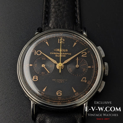 85 Years Old Vintage Lemania Chronographe SUISSE / WWII / Black dial / Cal. 1276 / Vintage 194085 Years Old Vintage Lemania Chronographe SUISSE / WWII / Black dial / Cal. 1276 / Vintage 1940