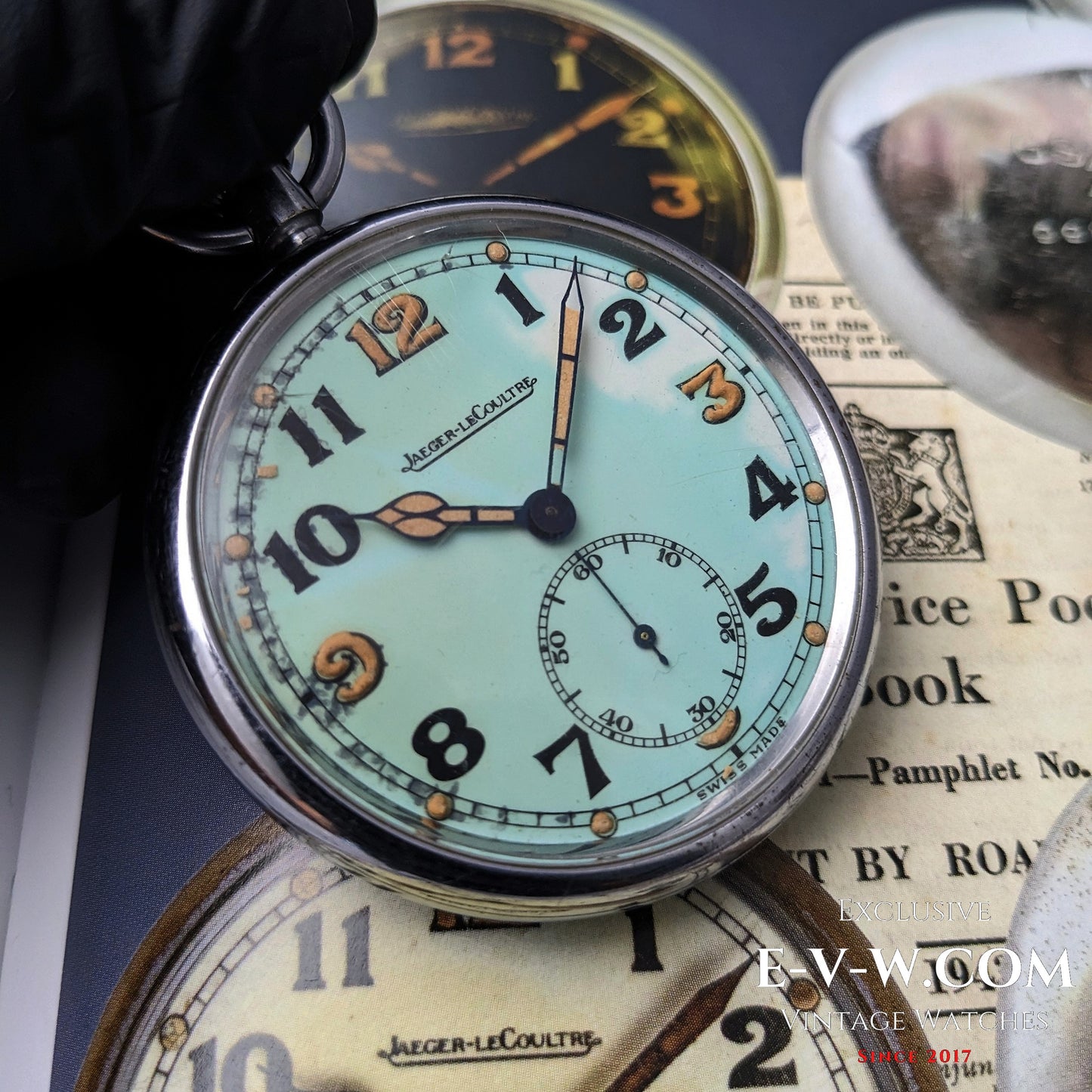 Jaeger-LeCoultre WWII Military Watch Cal. 467 Vintage 1940 placed on a vintage catalog, emphasizing its historical value.