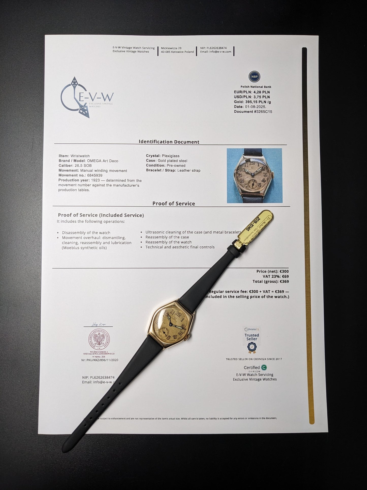 Montre Omega Art Déco à plaque dorée, 96 ans | Calibre 26,5 SOB | Modèle 1929 | Révisée