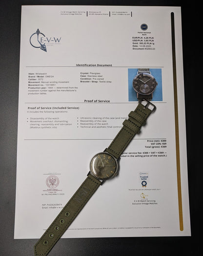 Omega vintage de 81 ans (Seconde Guerre mondiale) | Réf. 2383/2 | Cal. 30T2 | Année de fabrication : 1944 | Entièrement révisée