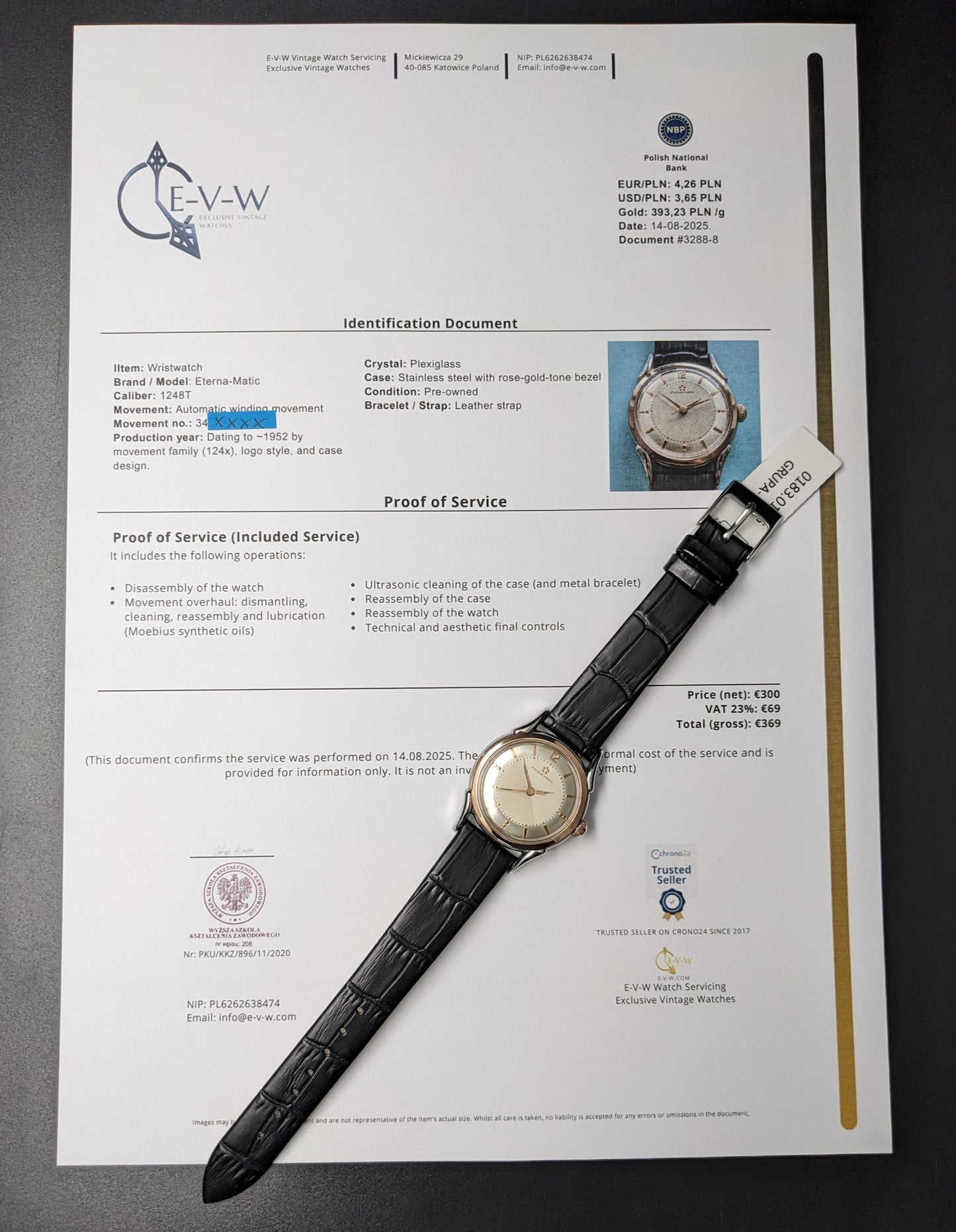 Mouvement automatique Eterna-Matic à cinq billes (première génération) | Boîtier bicolore, cornes élégantes | Calibre 1248T | Année 1950