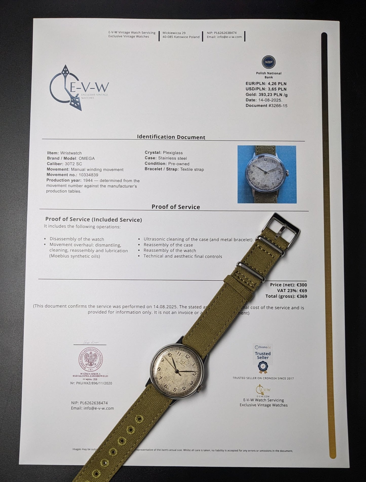 Environ 80 ans — Omega 30T2 Seconde Guerre mondiale « style Calatrava » | Réf. 2349/3 | Cal. 30T2 SC | Vers 1944 | Révisée 