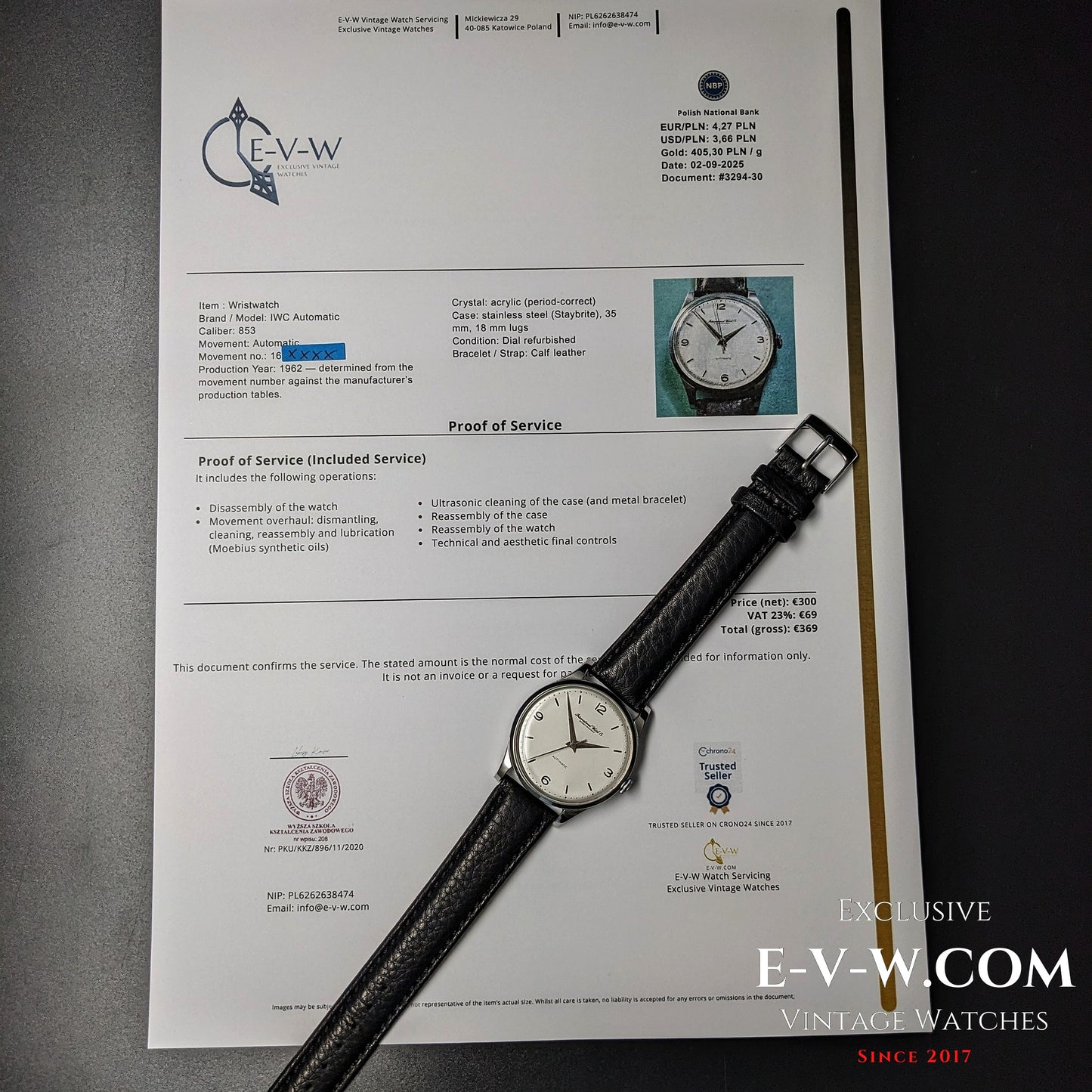 63 ans — IWC Schaffhausen — Automatique — Cal. 853 — Année 1962 — Révisée