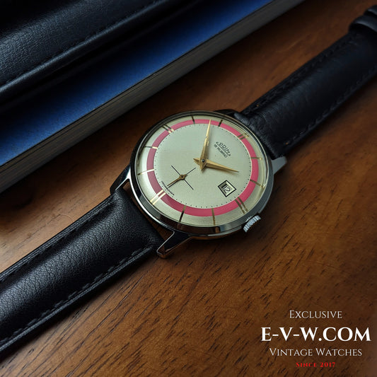 Années 1960 — PRIM — Cadran rose bicolore « œil de bœuf » — Cal. 521 — Vintage 1960 — Révisée