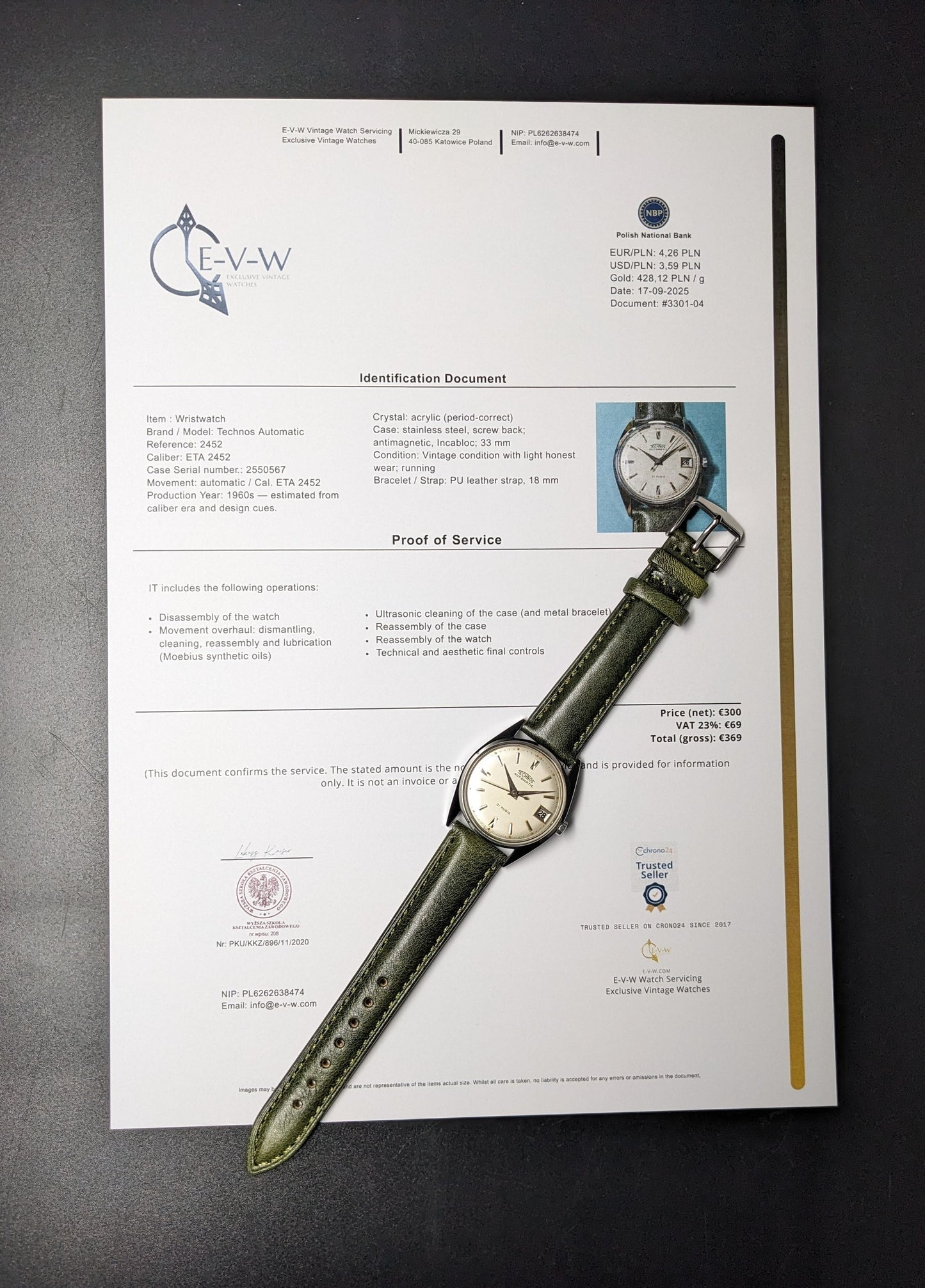 Années 1960 — Technos — Automatique — 2452 — ETA 2452 — Modèle des années 1960 — Révisée