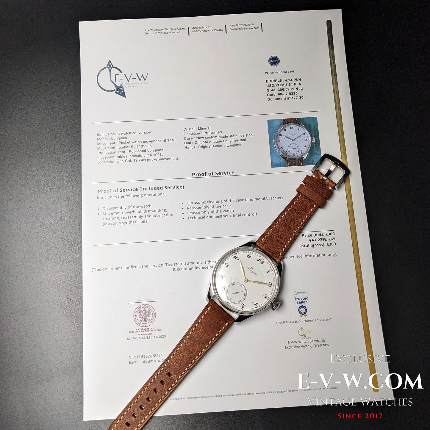 Mouvement de montre de poche Longines Jumbo antique de 1916 (calibre 19.74N), datant de 1916.