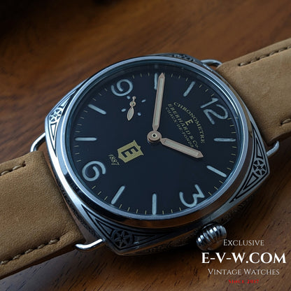 Transformation ancienne Eberhard &amp; Co des années 1920, avec mouvement de montre de poche à 18 rubis et fond transparent.