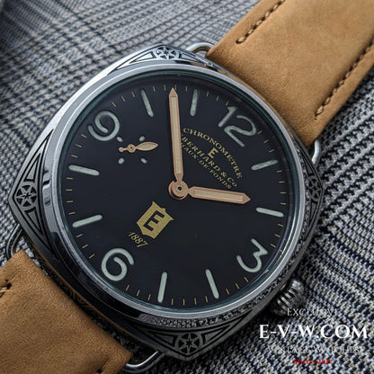 Transformation ancienne Eberhard &amp; Co des années 1920, avec mouvement de montre de poche à 18 rubis et fond transparent.