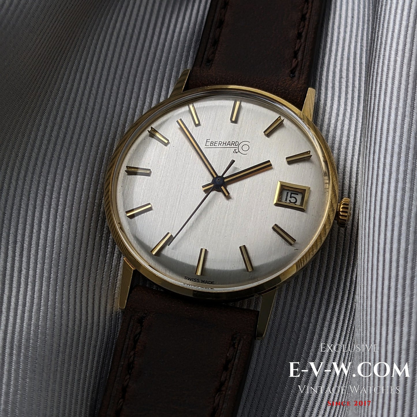 Montre habillée Eberhard &amp; Co en or 18 carats des années 1960 | Rare indicateur de date à roulette | Cal. 236-129 |