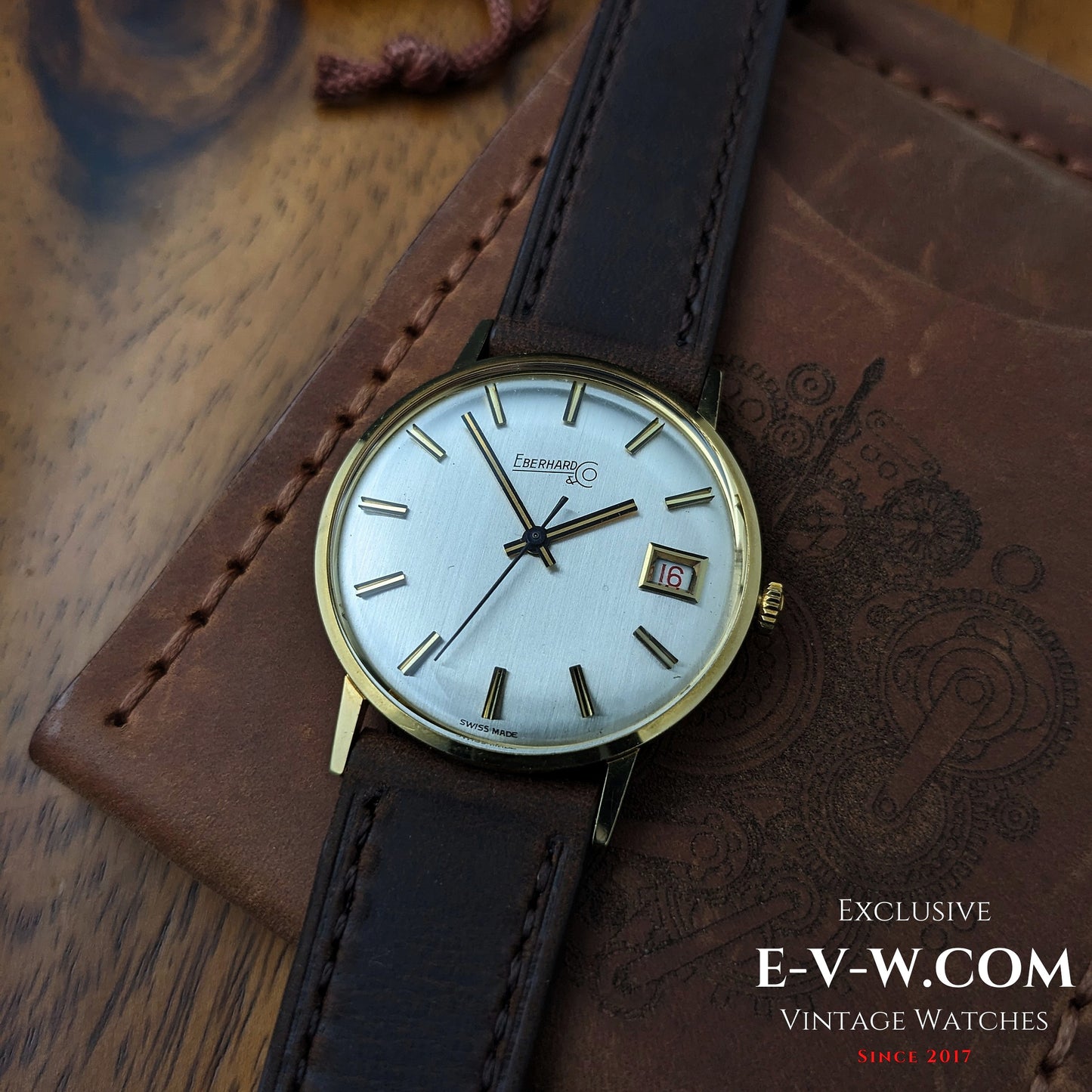 Montre habillée Eberhard &amp; Co en or 18 carats des années 1960 | Rare indicateur de date à roulette | Cal. 236-129 |