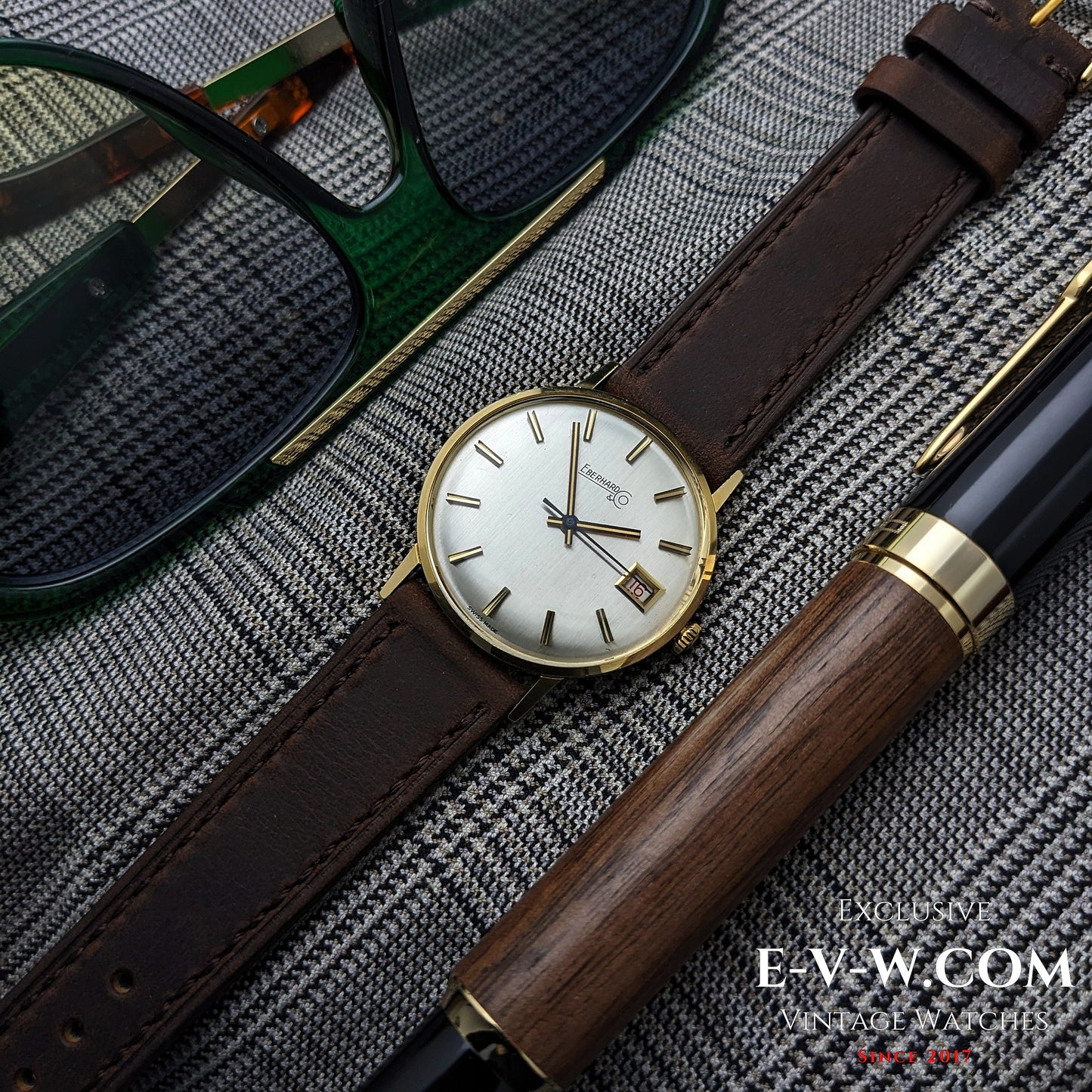 Montre habillée Eberhard &amp; Co en or 18 carats des années 1960 | Rare indicateur de date à roulette | Cal. 236-129 |