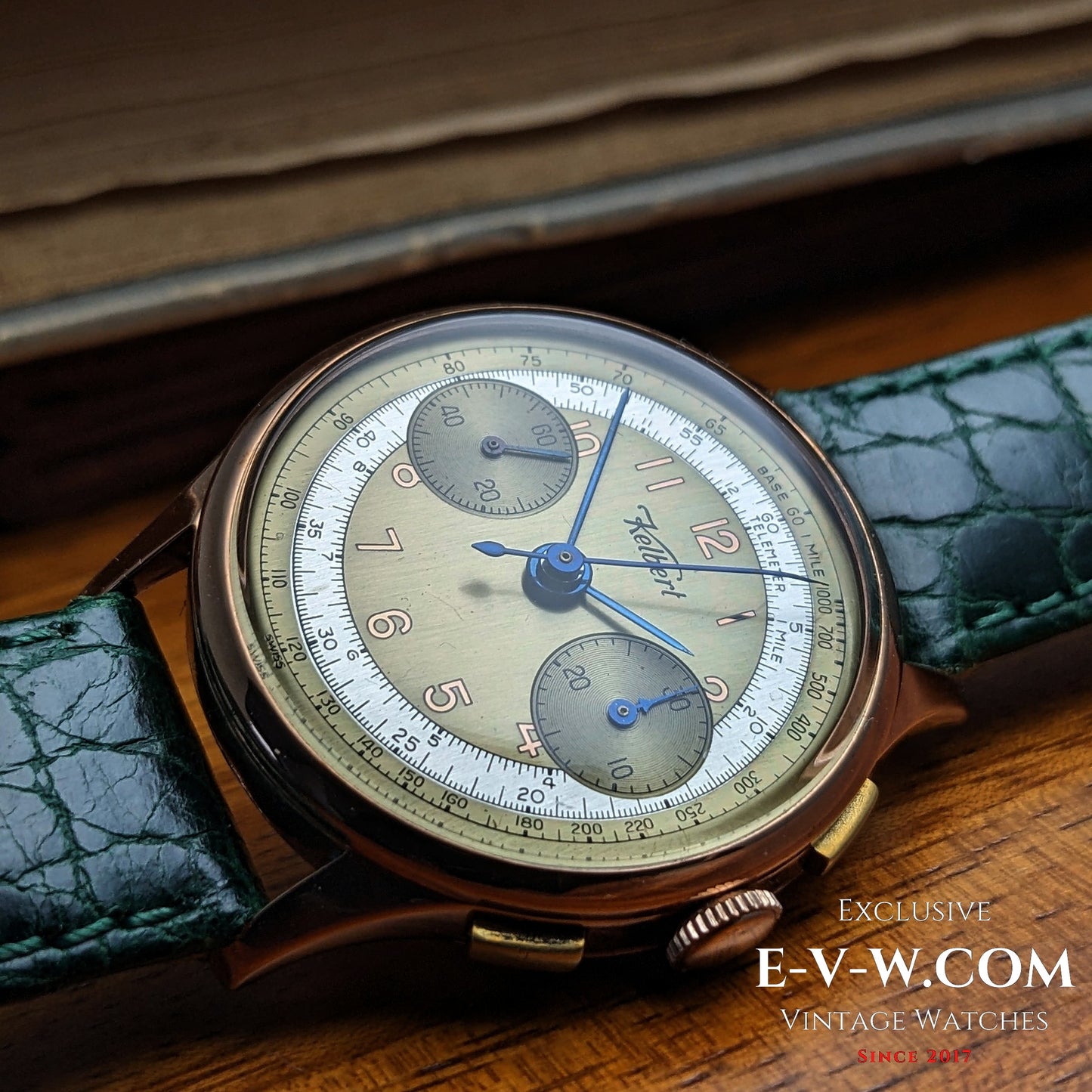 Chronographe Kelbert en or rose 18 carats, montre des années 1940 / Révisée 