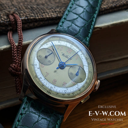 Chronographe Kelbert en or rose 18 carats, montre des années 1940 / Révisée 