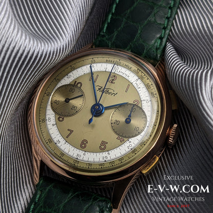 Chronographe Kelbert en or rose 18 carats, montre des années 1940 / Révisée 
