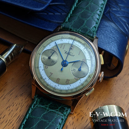 Chronographe Kelbert en or rose 18 carats, montre des années 1940 / Révisée 