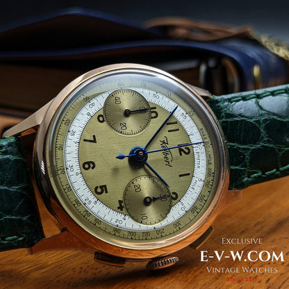 Chronographe Kelbert en or rose 18 carats, montre des années 1940 / Révisée 