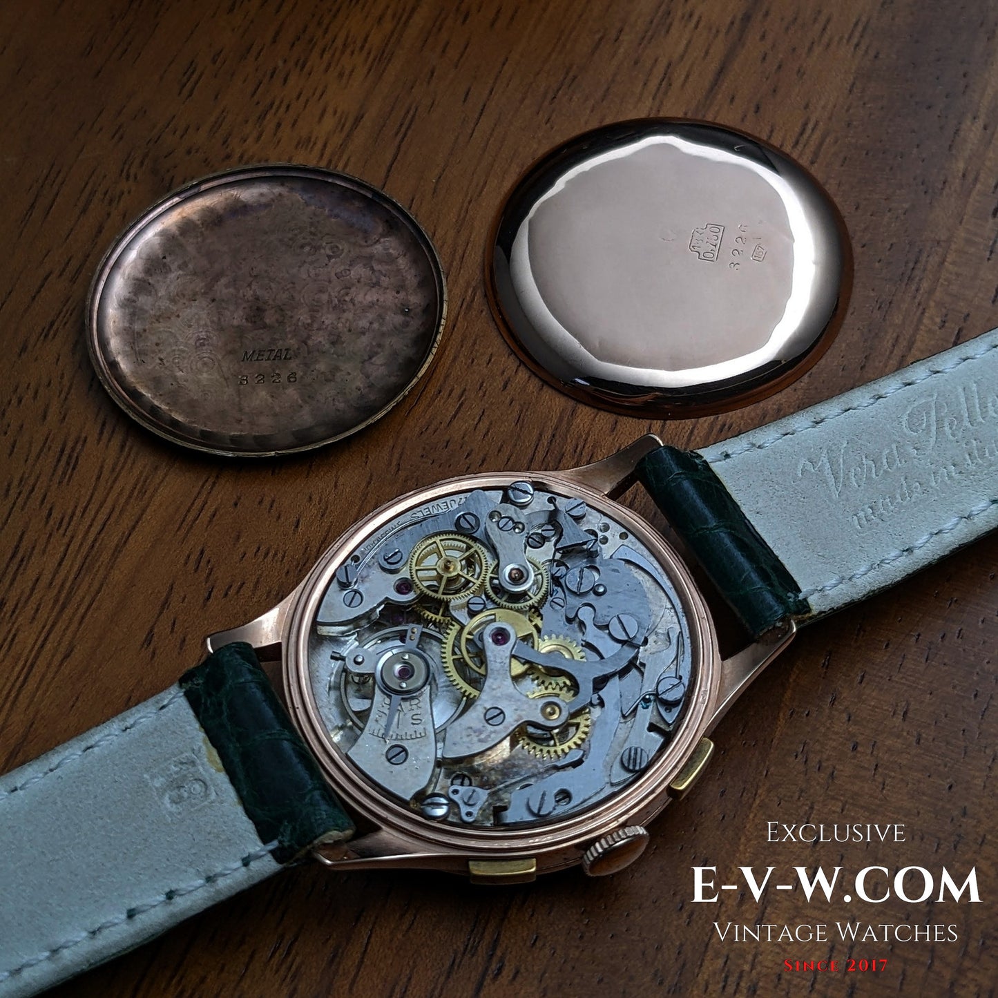 Chronographe Kelbert en or rose 18 carats, montre des années 1940 / Révisée 