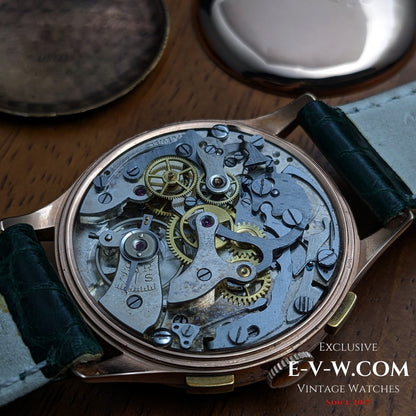 Chronographe Kelbert en or rose 18 carats, montre des années 1940 / Révisée 