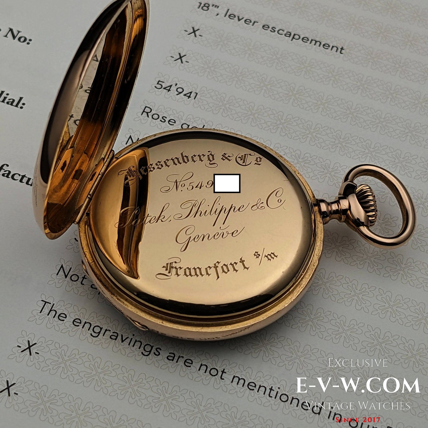 Montre Patek Philippe ancienne (146 ans), en or rose 18 carats, millésime 1877, calibre 18, échappement à ancre, provenant des archives Patek Philippe.