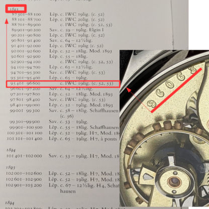 Mouvement de montre de poche IWC Schaffhausen Jumbo (calibre 52), datant de 1893 et ​​vieux de 131 ans.