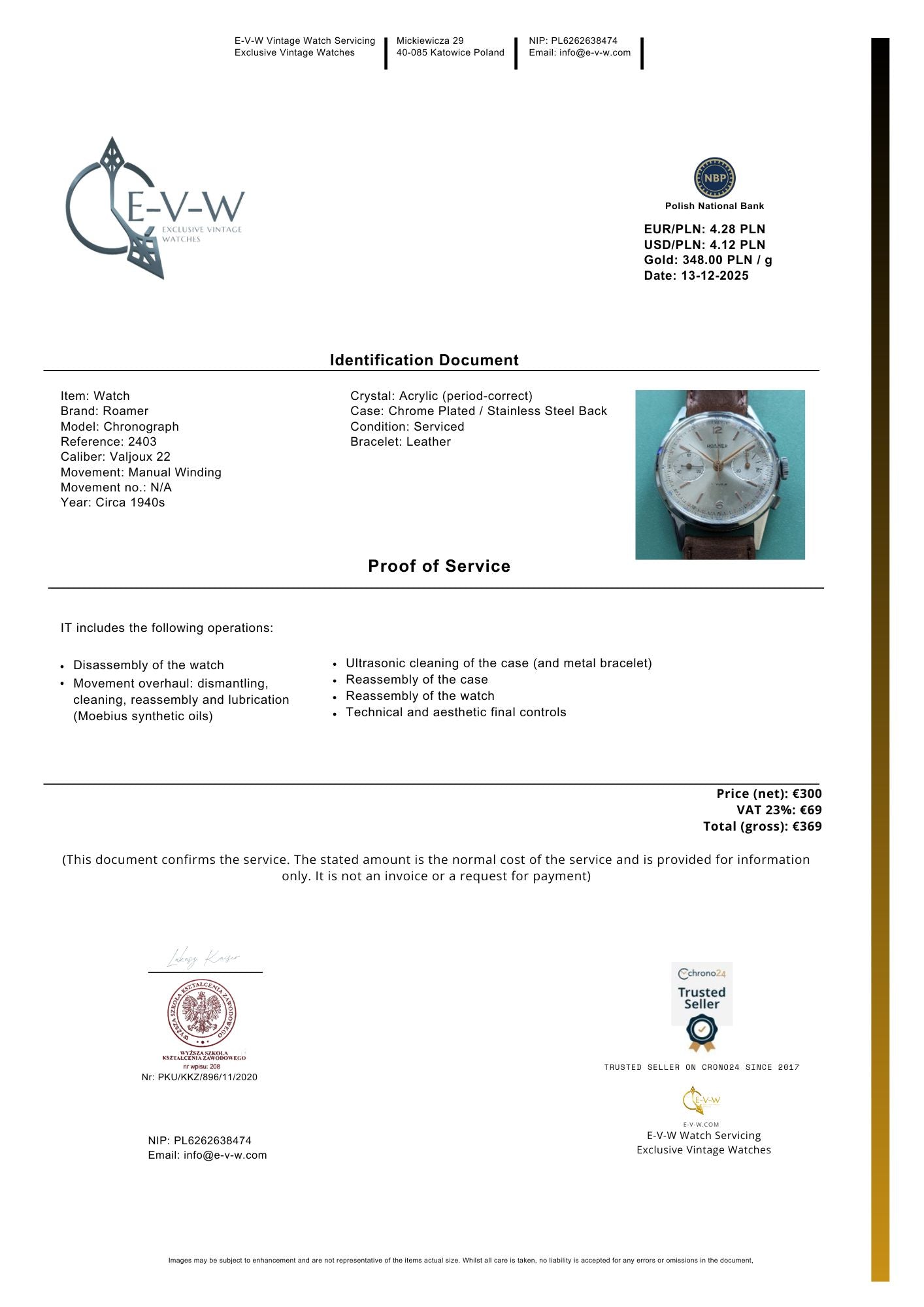 Chronographe Roamer Jumbo des années 1940 | Réf. 2403 | Valjoux 22 | Révisé 