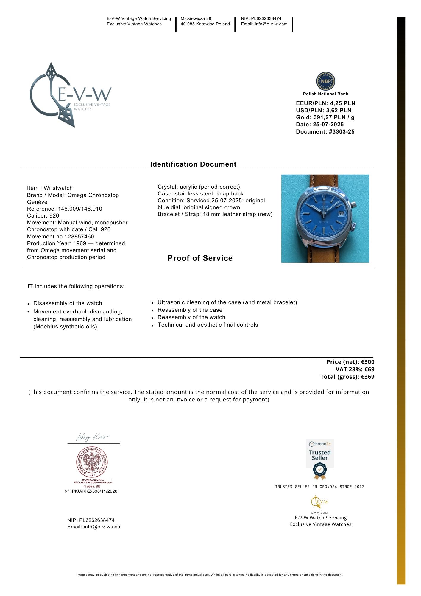 Omega Chronostop Genève de 59 ans | Réf. 146.009/146.010 | Cal. 920 | Millésime 1969