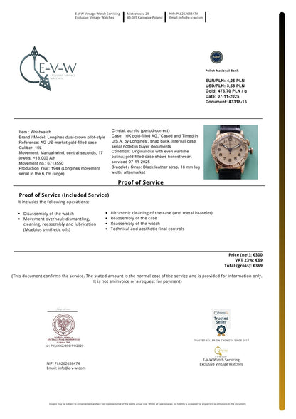 Longines Weems de navigation aérienne des années 1940 | Calibre 10L | Seconde Guerre mondiale, 1944 | Révisée