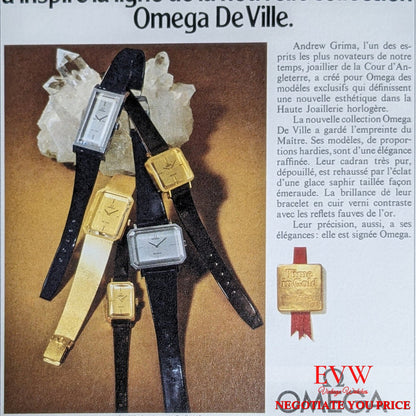 Montre Omegan Vintage de 56 ans, unique, en cristal de saphir taille émeraude, « collection d'Andrew Grim » / Vintage 1968
