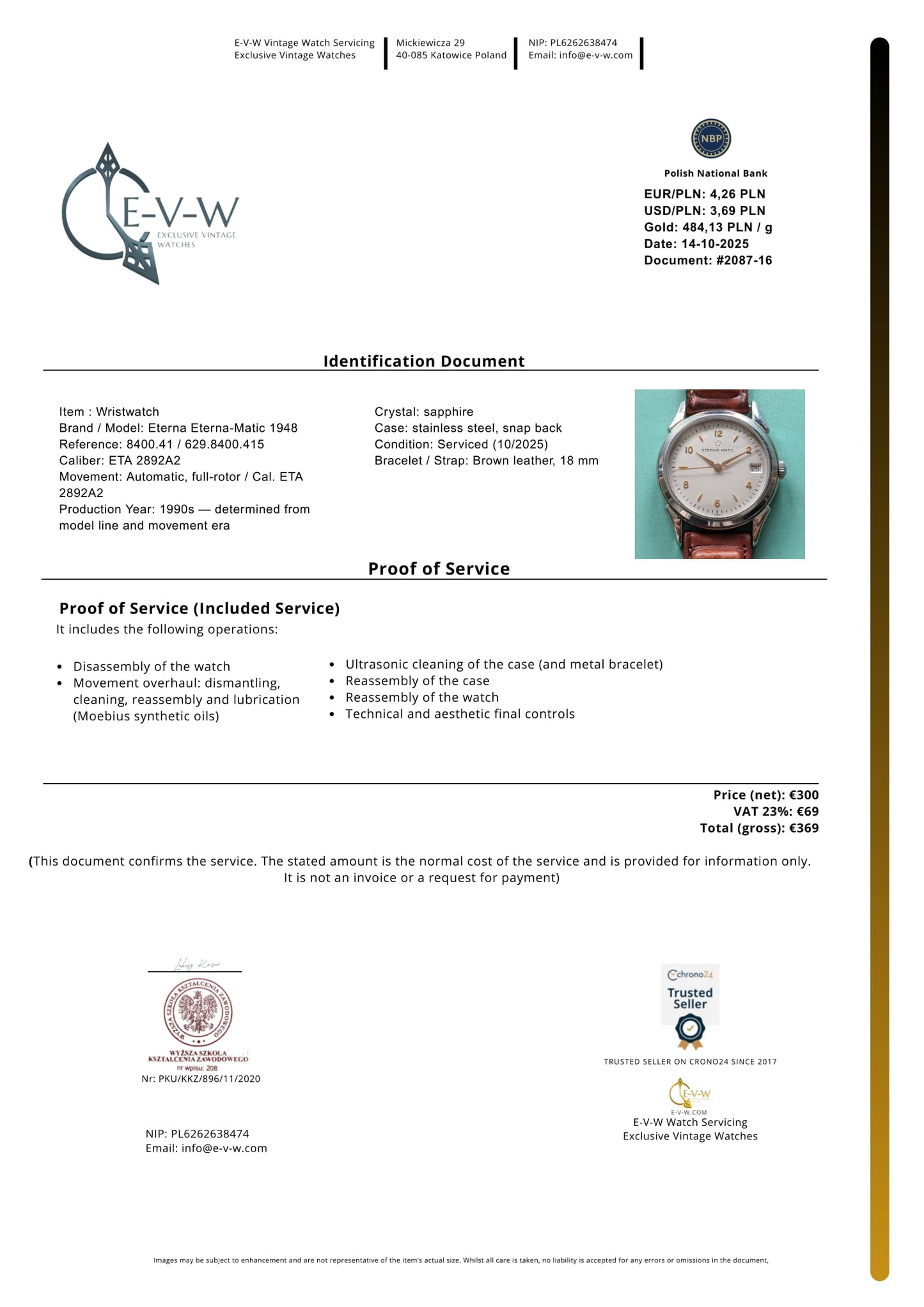 Eterna Eterna-Matic 1948 (années 1990) | Réf. 8400.41 | Cal. ETA 2892A2 | Révisée