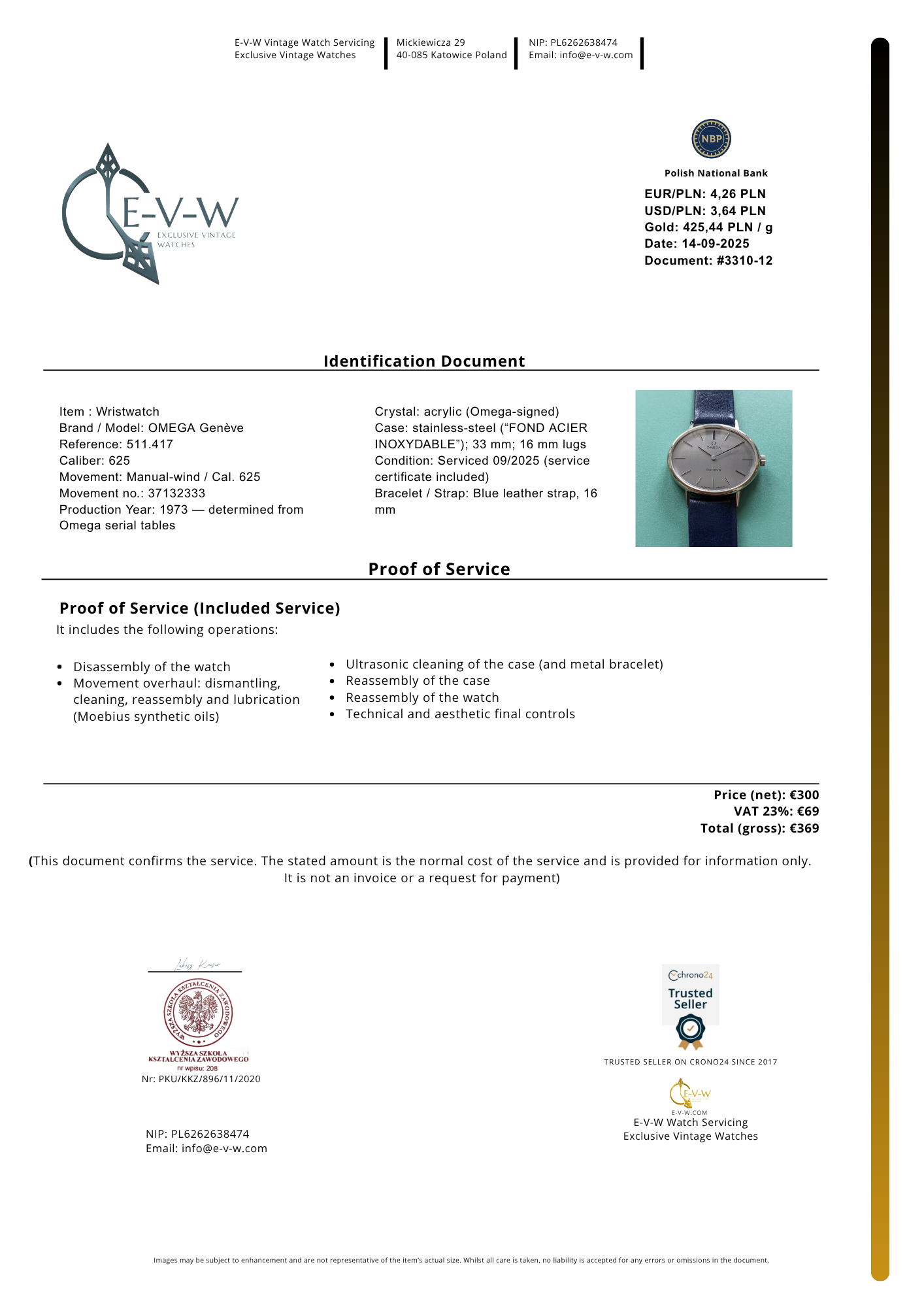 OMEGA Genève, 52 ans d'âge | Réf. 511.417 | Cal. 625 | Millésime 1973 | Révisée 