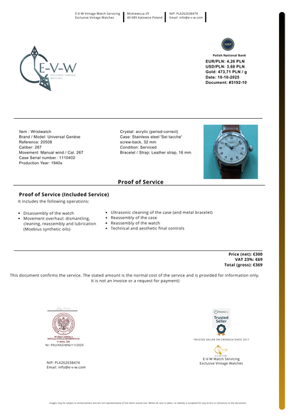 Universal Genève style guerre années 1940 | Réf. 20508 | Cal. 267 | Années 1940 | Révisée