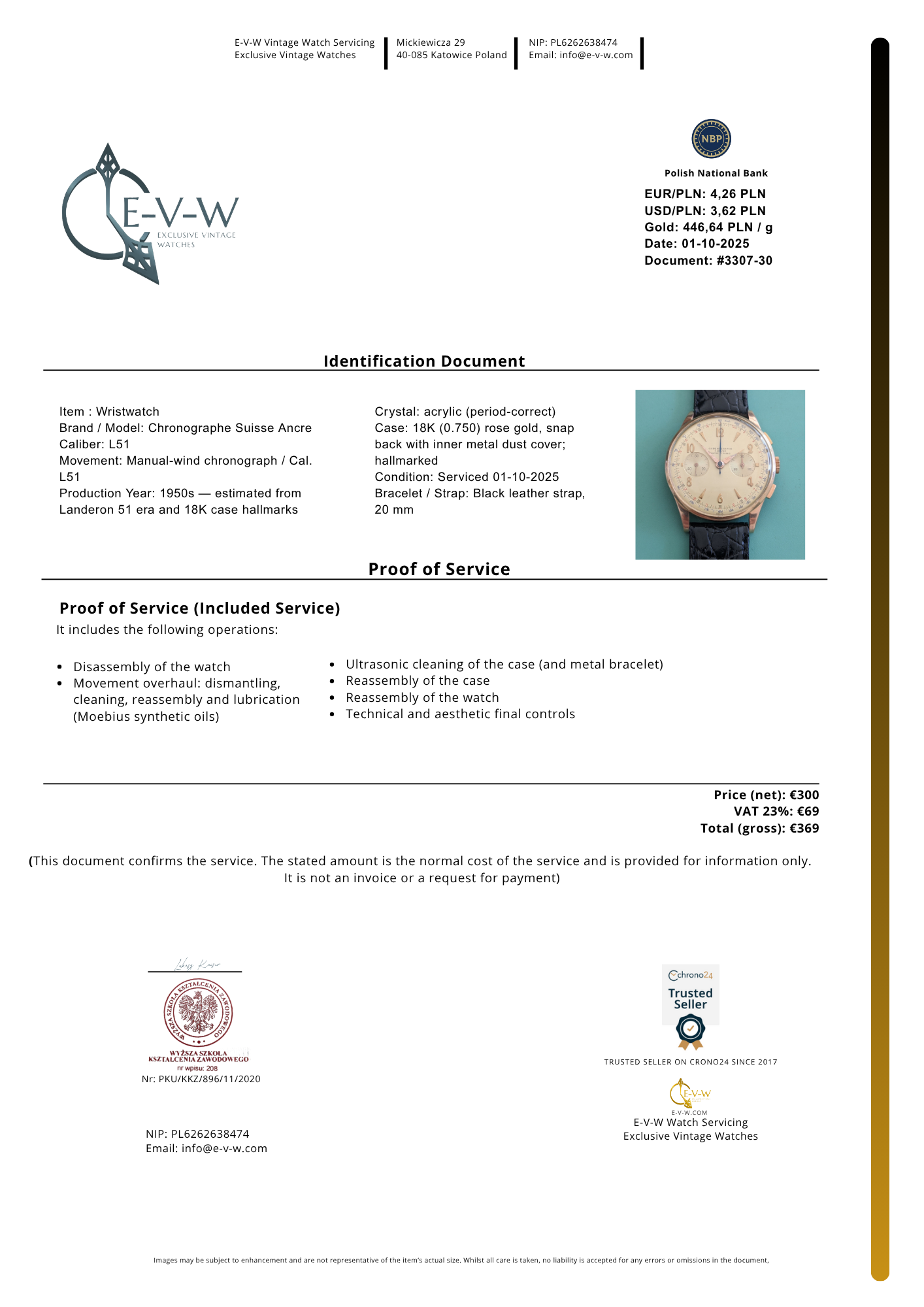 Chronographe Suisse en Or 18 Carats | Géant 38mm | Cal. Landéron 51 | millésime 1950 | Entretenu