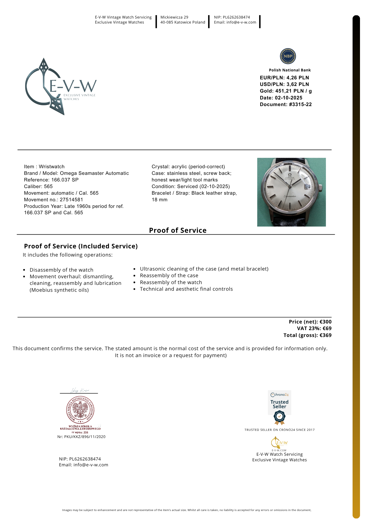 Omega Seamaster Automatique des années 1960 | Réf. 166.037 SP | Cal. 565 | Année 1968 | Révisée