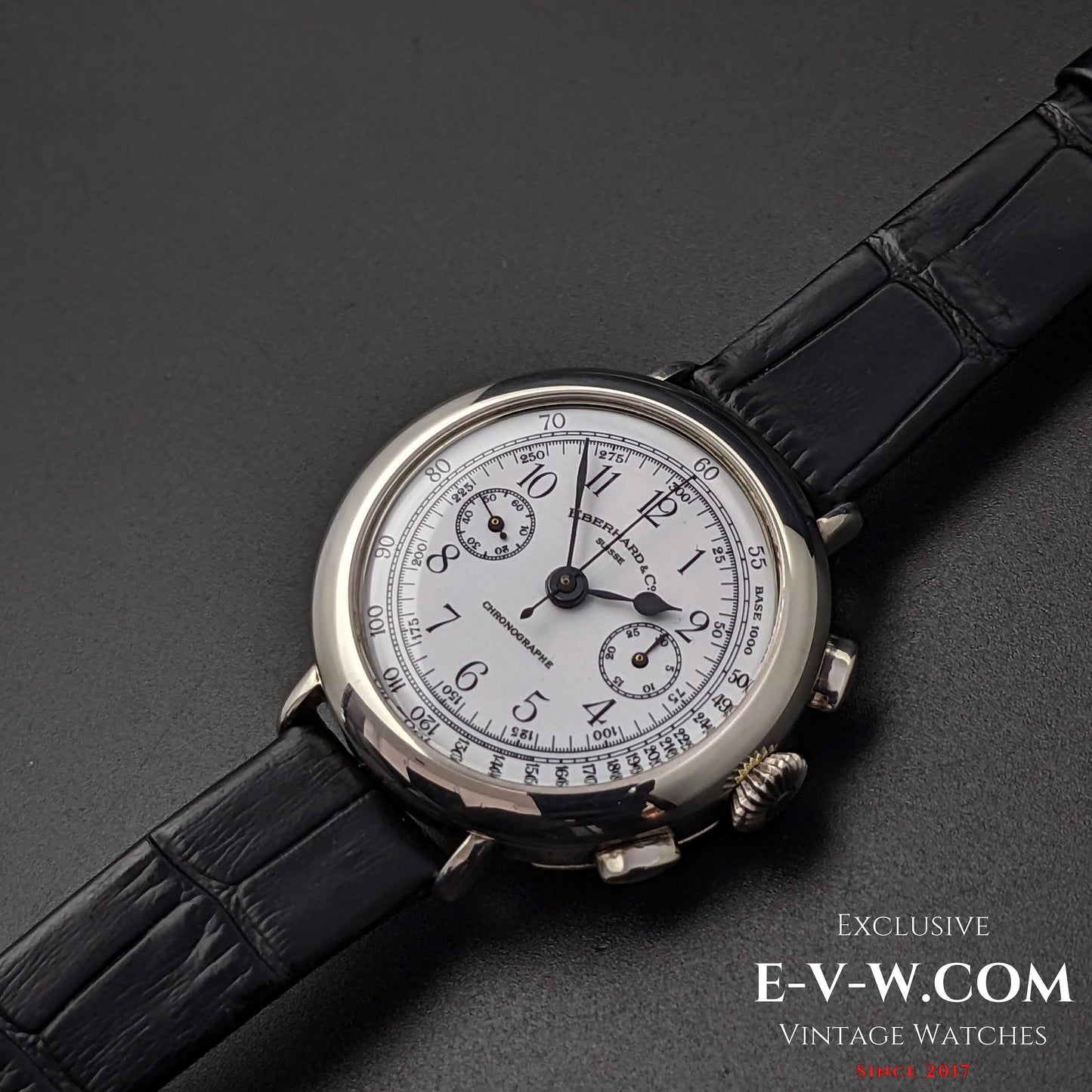 RARE Chronographe Eberhard Anniversaire 1987, calibre légendaire 310-8, 14 pouces, argent massif, édition limitée / Jumbo 38 mm