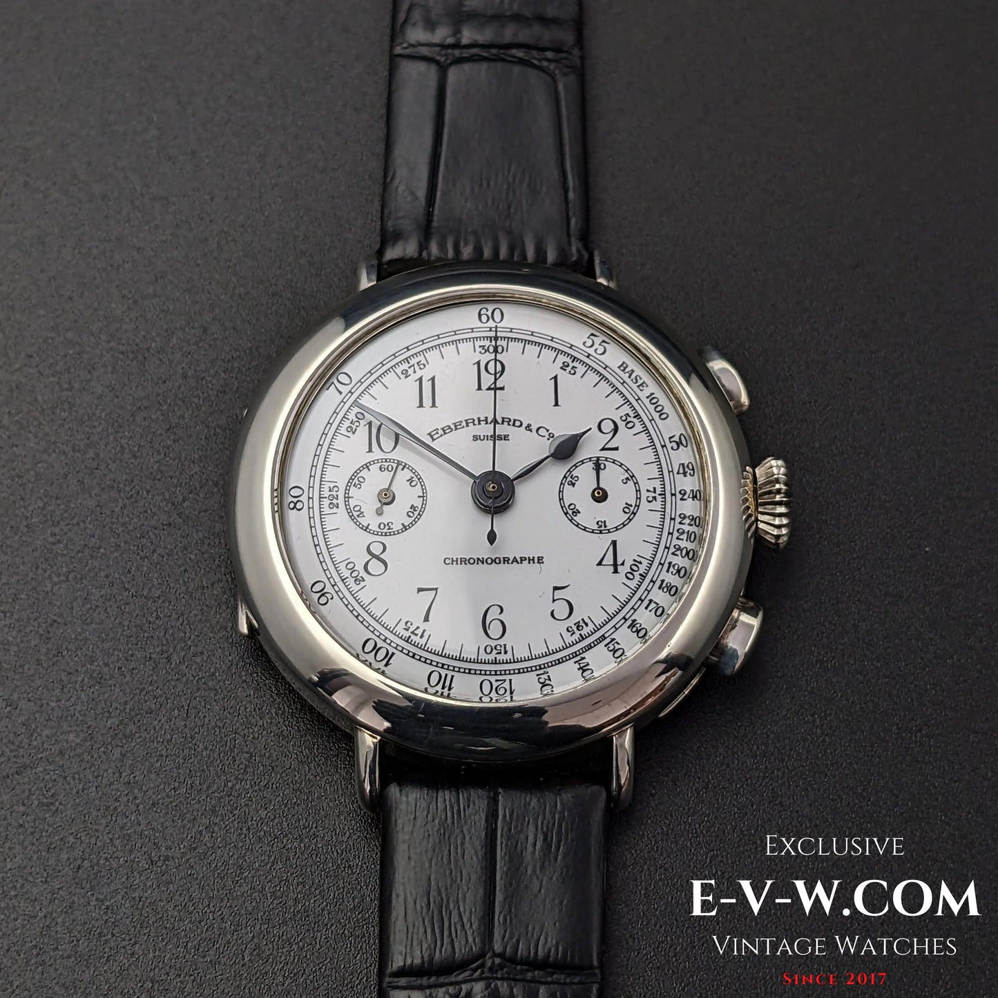 RARE Chronographe Eberhard Anniversaire 1987, calibre légendaire 310-8, 14 pouces, argent massif, édition limitée / Jumbo 38 mm