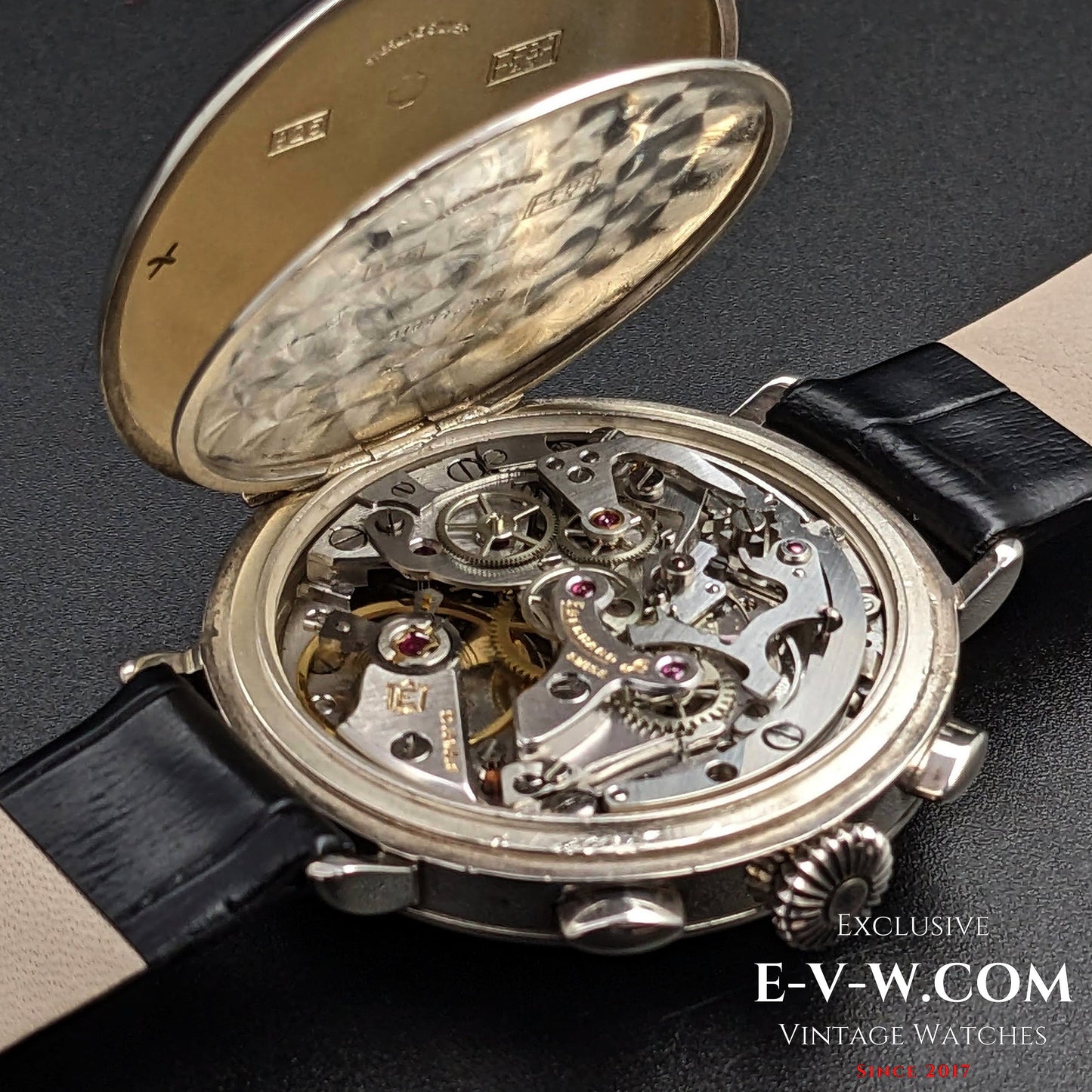 RARE Chronographe Eberhard Anniversaire 1987, calibre légendaire 310-8, 14 pouces, argent massif, édition limitée / Jumbo 38 mm