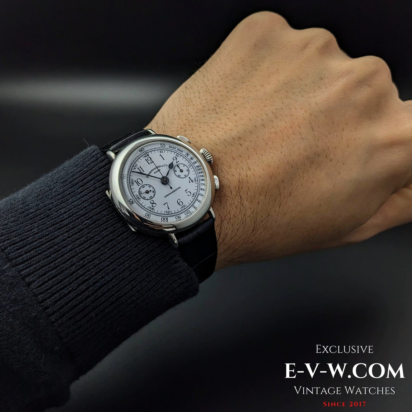 RARE Chronographe Eberhard Anniversaire 1987, calibre légendaire 310-8, 14 pouces, argent massif, édition limitée / Jumbo 38 mm