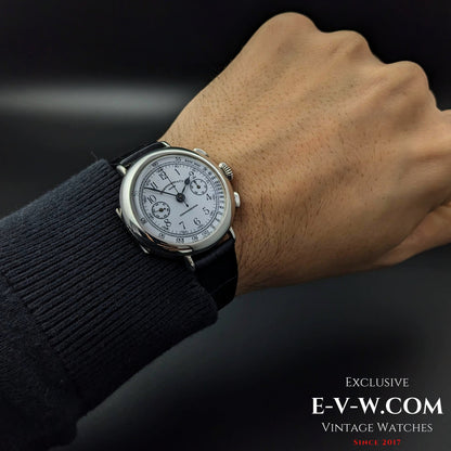 RARE Chronographe Eberhard Anniversaire 1987, calibre légendaire 310-8, 14 pouces, argent massif, édition limitée / Jumbo 38 mm