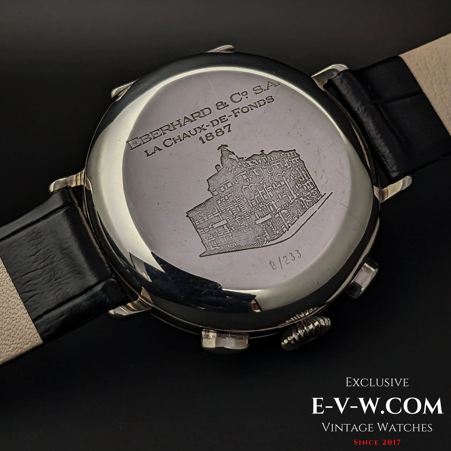 RARE Chronographe Eberhard Anniversaire 1987, calibre légendaire 310-8, 14 pouces, argent massif, édition limitée / Jumbo 38 mm