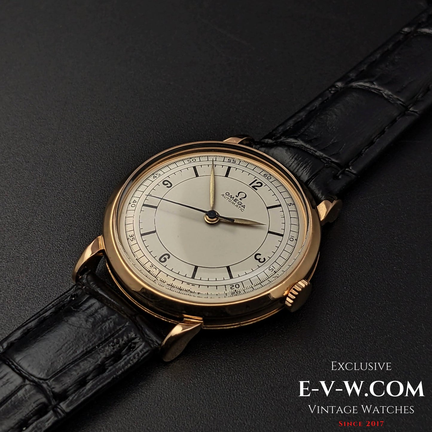 Rare Omega à cadran sectoriel / Automatique à masselottes / Or 18 carats / Cal. 351 / Vintage 1950