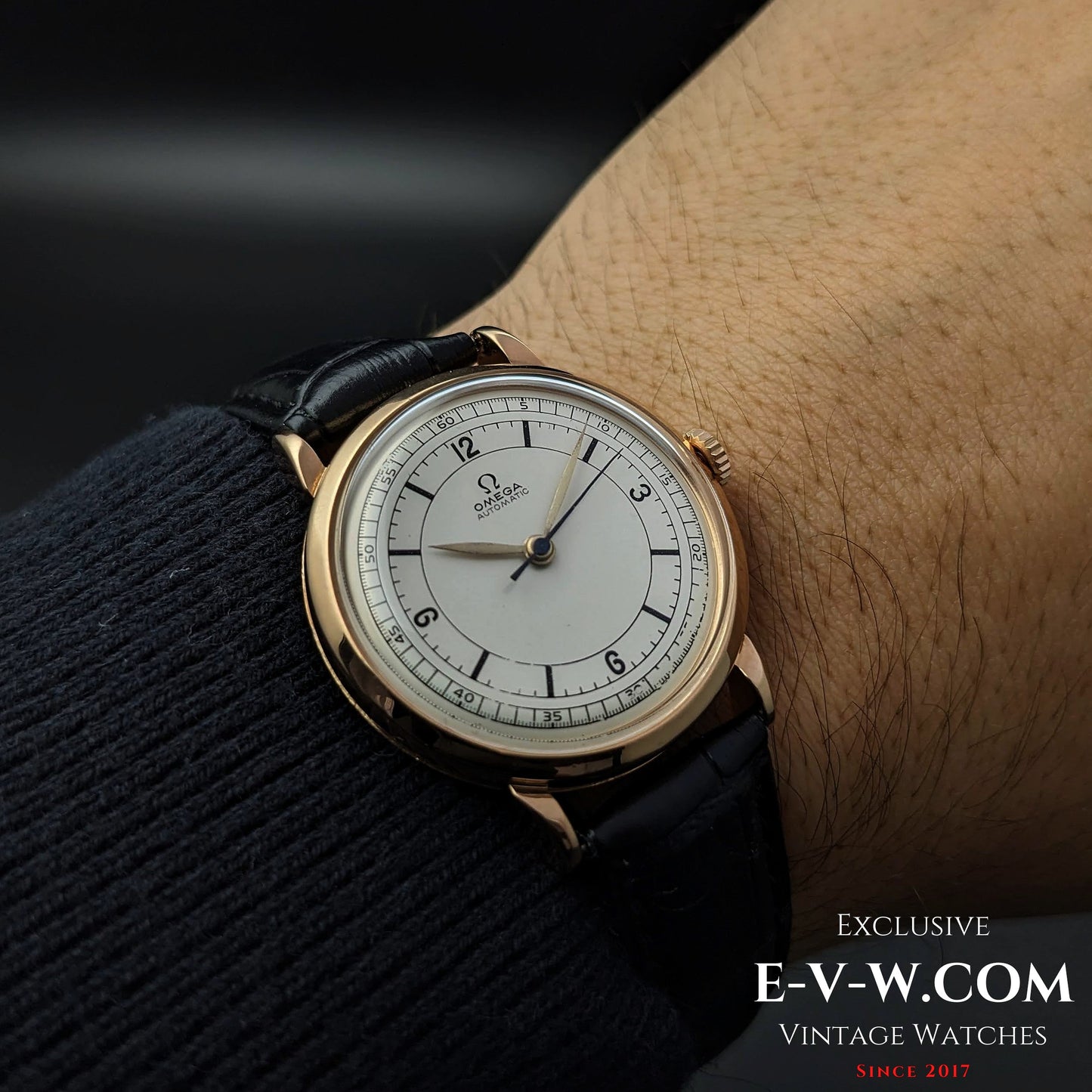 Rare Omega à cadran sectoriel / Automatique à masselottes / Or 18 carats / Cal. 351 / Vintage 1950