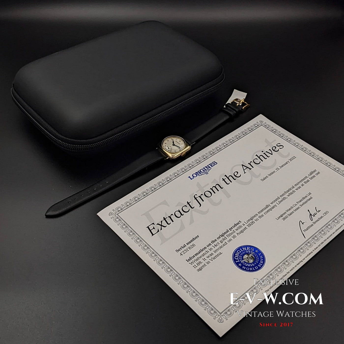 Montre Longines Art Déco Antique en or 14 carats de 1926 / Extrait des archives Longines / Entièrement révisée