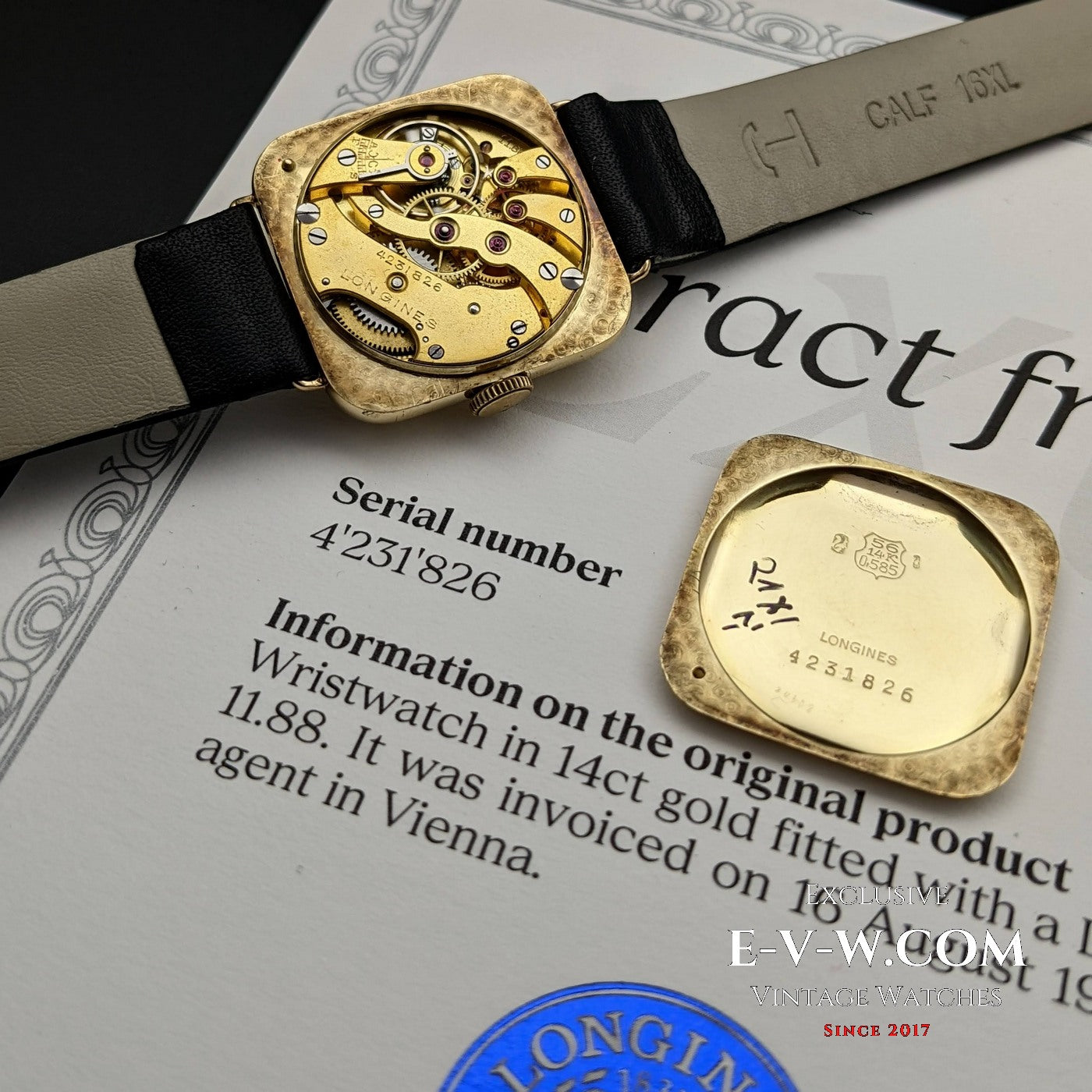 Montre Longines Art Déco Antique en or 14 carats de 1926 / Extrait des archives Longines / Entièrement révisée