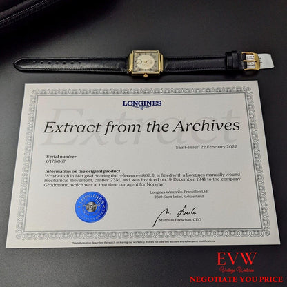Montre Longines ancienne en or 14 carats de 1941 / Extrait des archives Longines / Entièrement révisée 